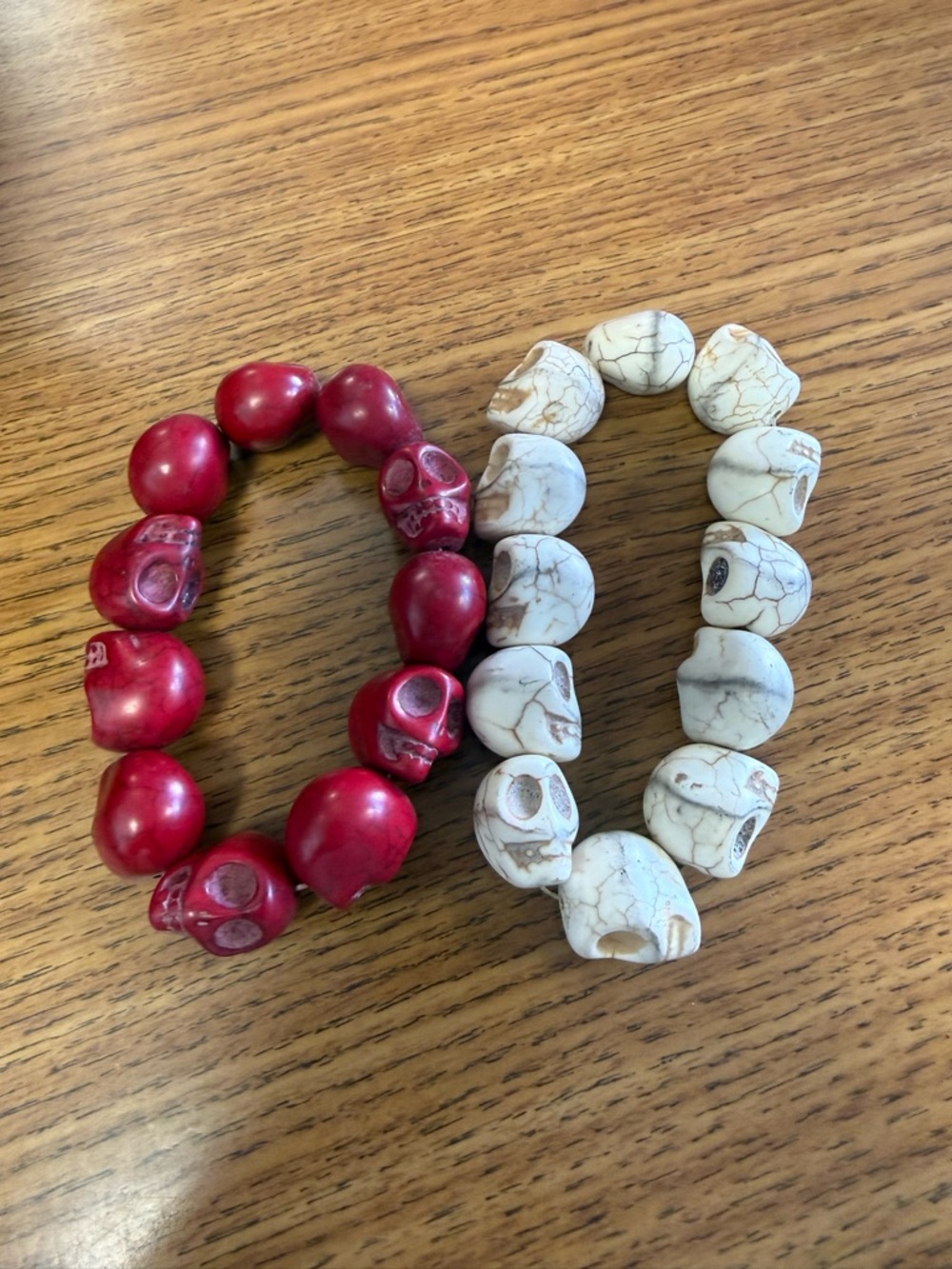 Red and White Skull Bead Stretch Bracelets